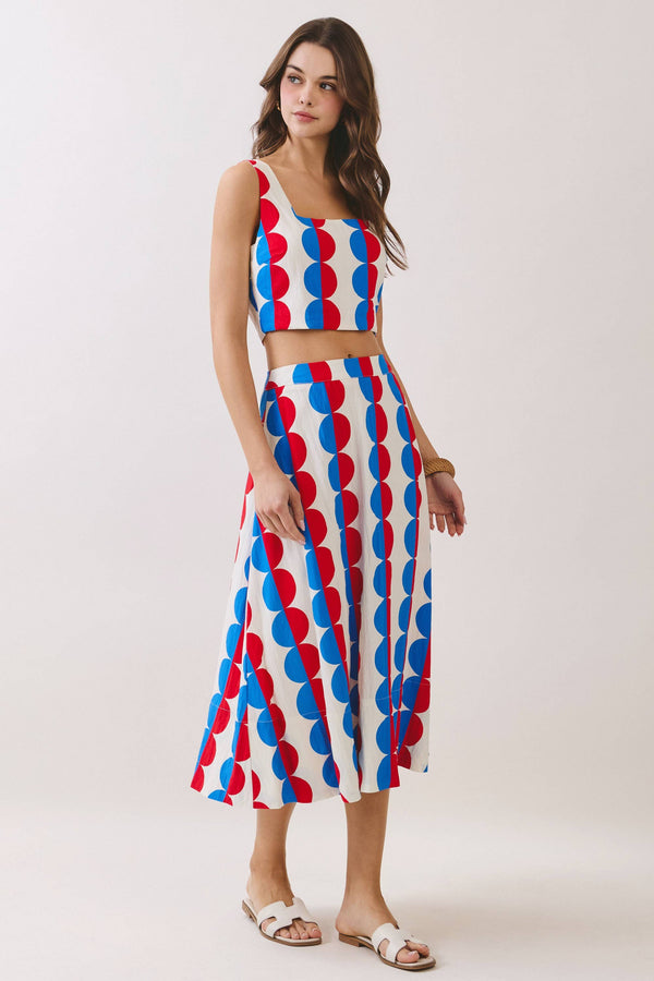 Retro Print Crop Top & Midi Skirt Set