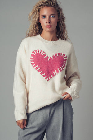 Heart Appliqué Knit Sweater