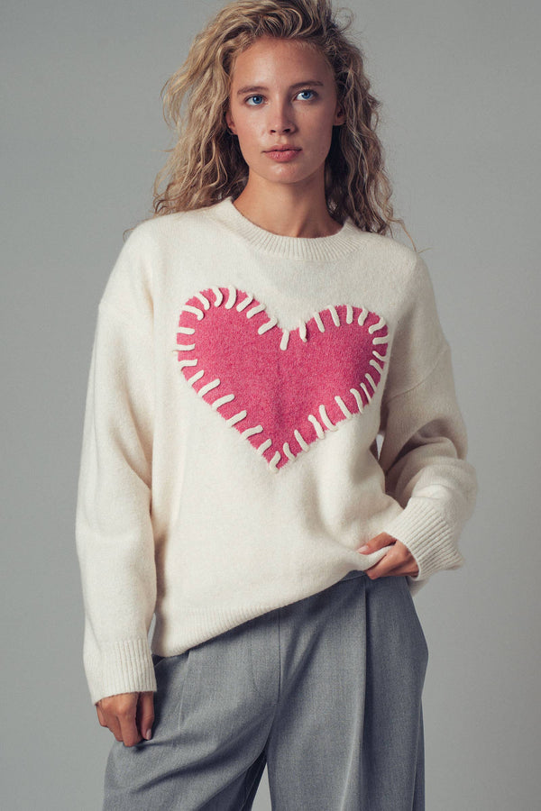 Heart Appliqué Knit Sweater