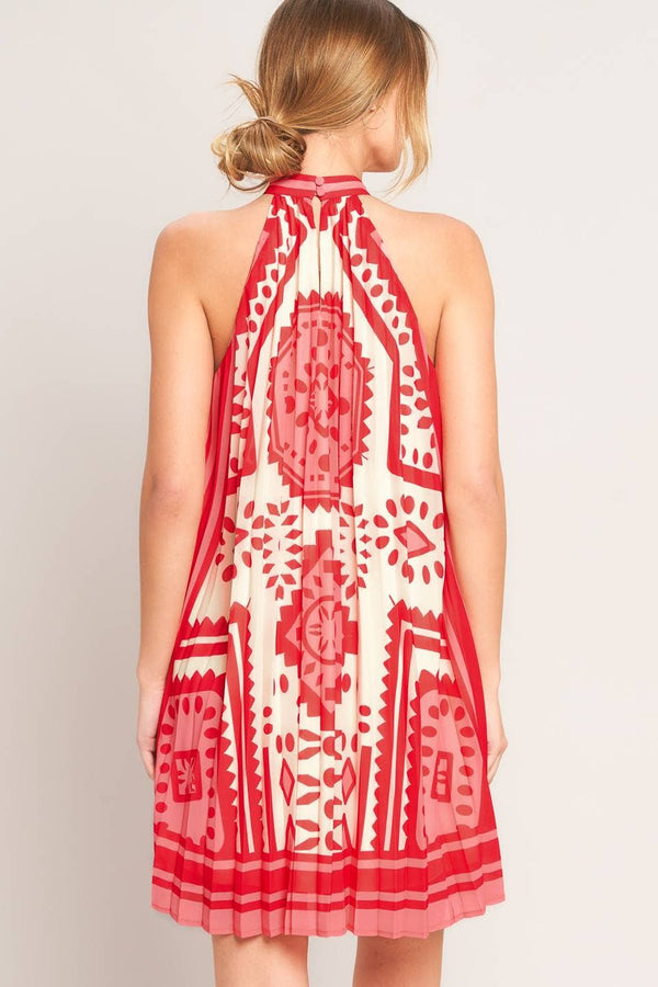 A Printed Woven Mini Dress - Pink