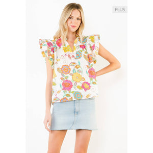 Ruffle Sleeves Floral Pattern Top