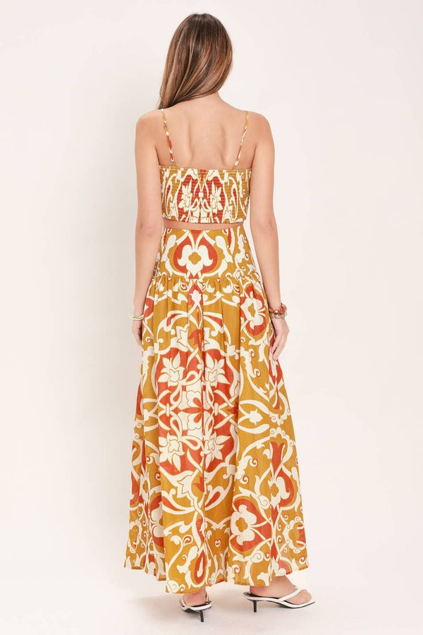 A Printed Woven Top and Skirt Set
