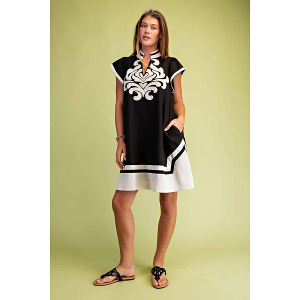 V-Neck Mini Dress - Black