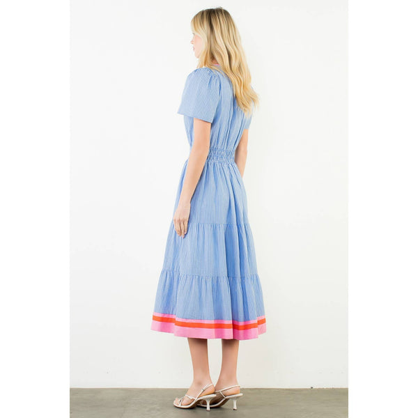 Short Sleeve Striped Textured Maxi Dress