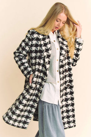 Textured Houndstooth Double-Breasted Coat