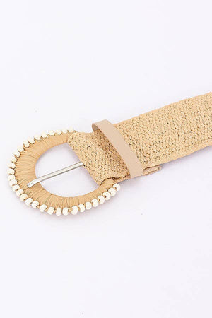 Raffia Woven Belt with Pearl-Trimmed Buckle