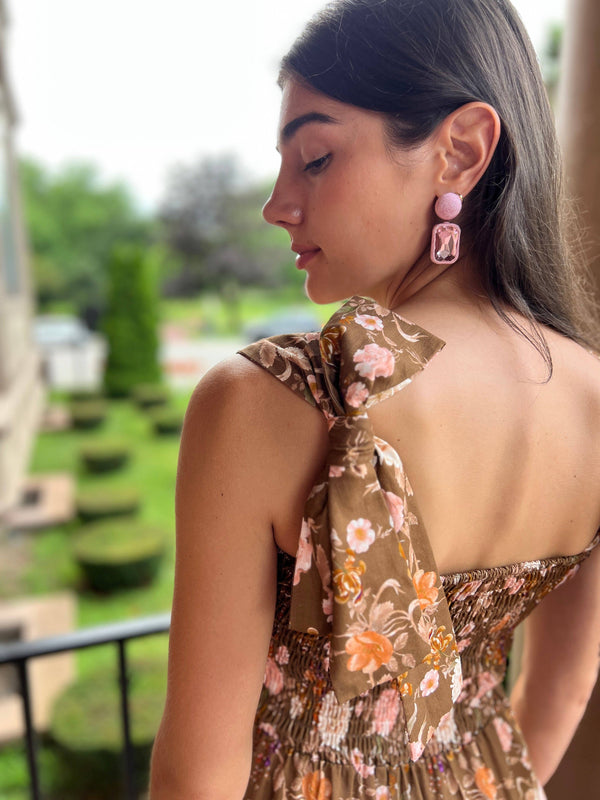 Emma Bow Maxi Dress | Brown Chinoiserie