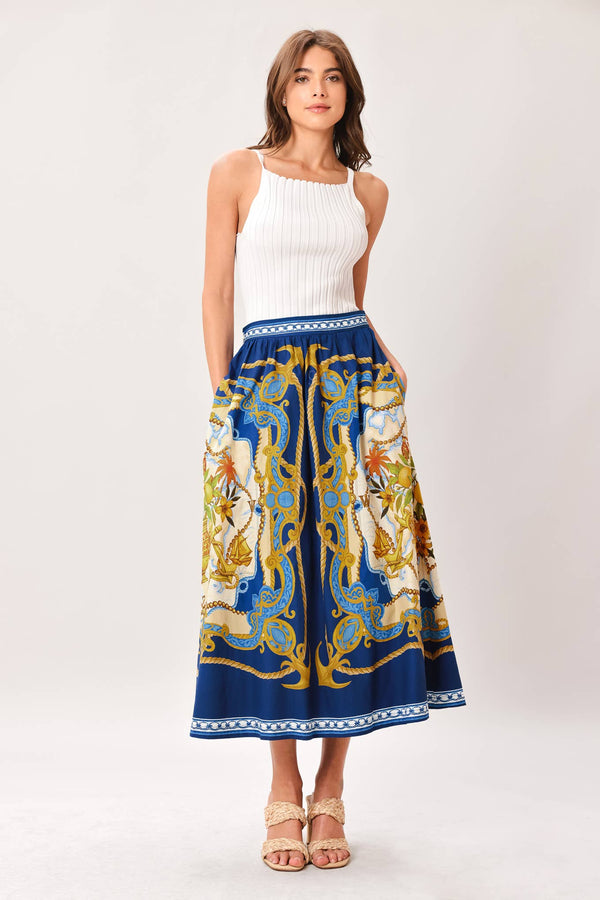 A Printed Woven Midi Skirt