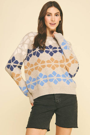 Geometric Floral Knit Sweater