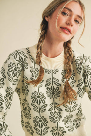 Floral Pattern Knit Sweater