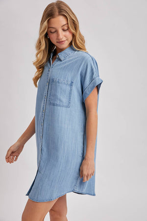 DENIM BUTTON DOWN SHIRT DRESS