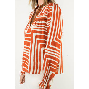 Abstract Print Long Sleeve V-Neck Top
