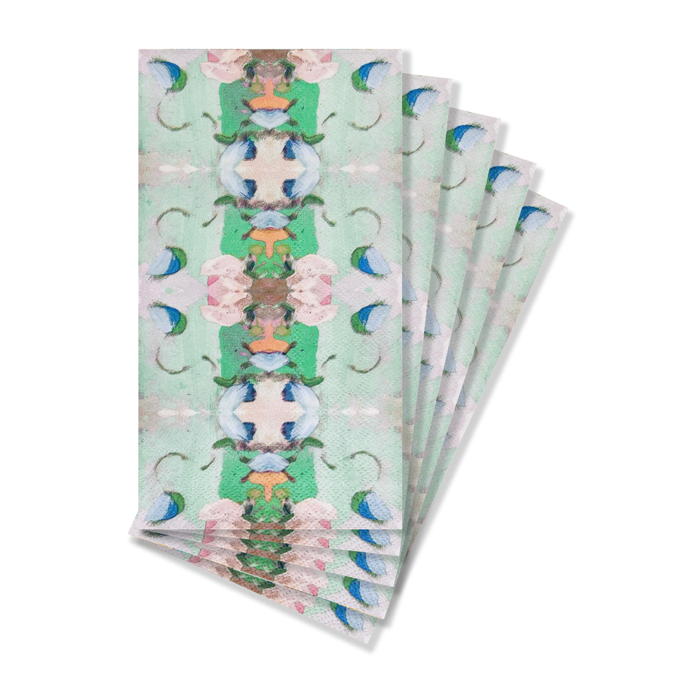 Monet's Garden Green Guest Towels with Light Blue Enamel Holder