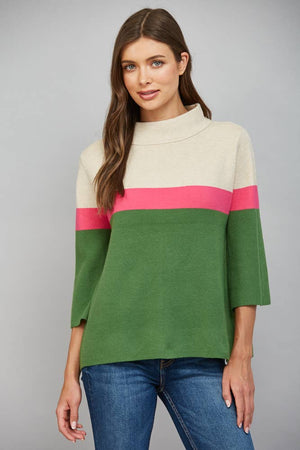 Color Block Mock Neck Sweater
