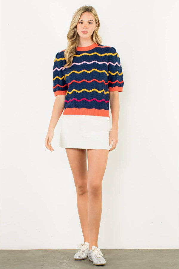 Short Sleeve Pattern Knit Top