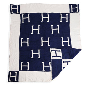 Monogram H Patterned Reversible Throw Blanket