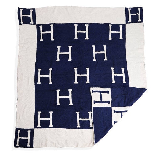 Monogram H Patterned Reversible Throw Blanket