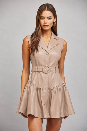 Faux Leather Belted Dress