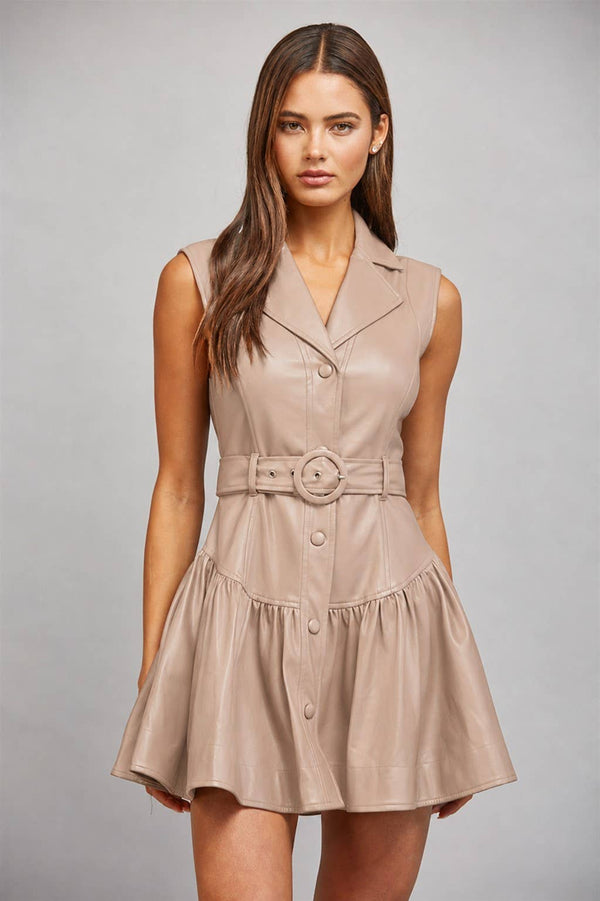 Faux Leather Belted Dress