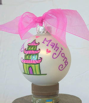 Merry Mahjong hand painted glass ornament