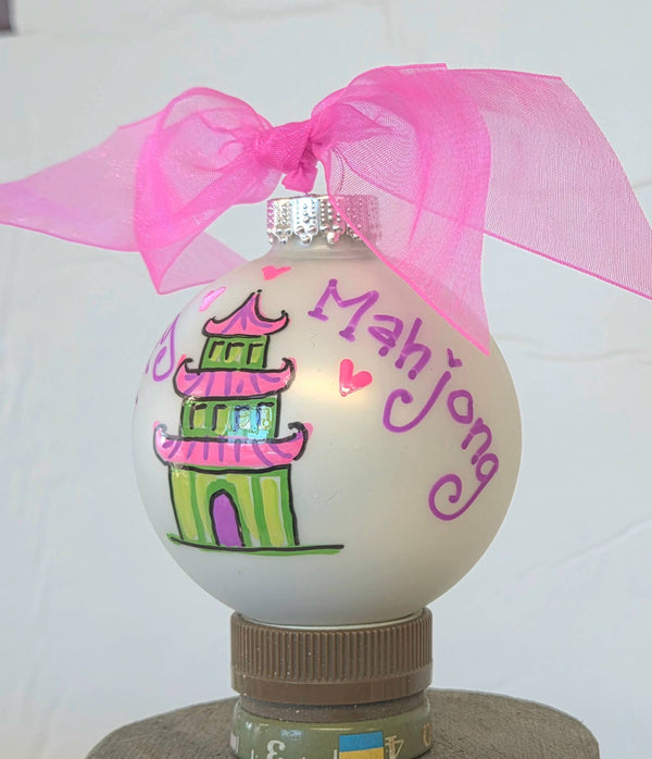 Merry Mahjong hand painted glass ornament