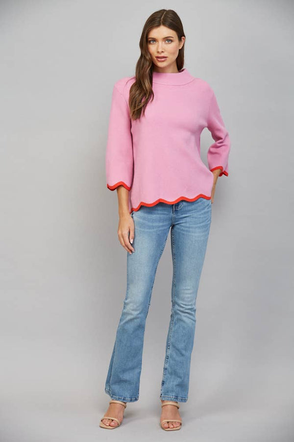 Scallop Edge Detailed Sweater- Dusty Orchid