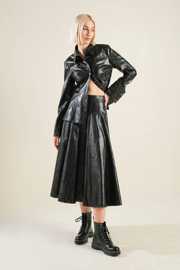 A faux leather full skirt