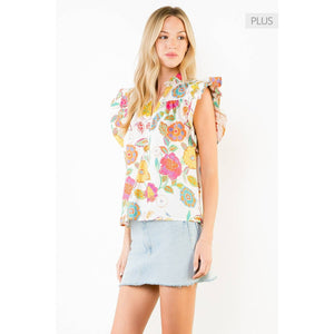 Ruffle Sleeves Floral Pattern Top