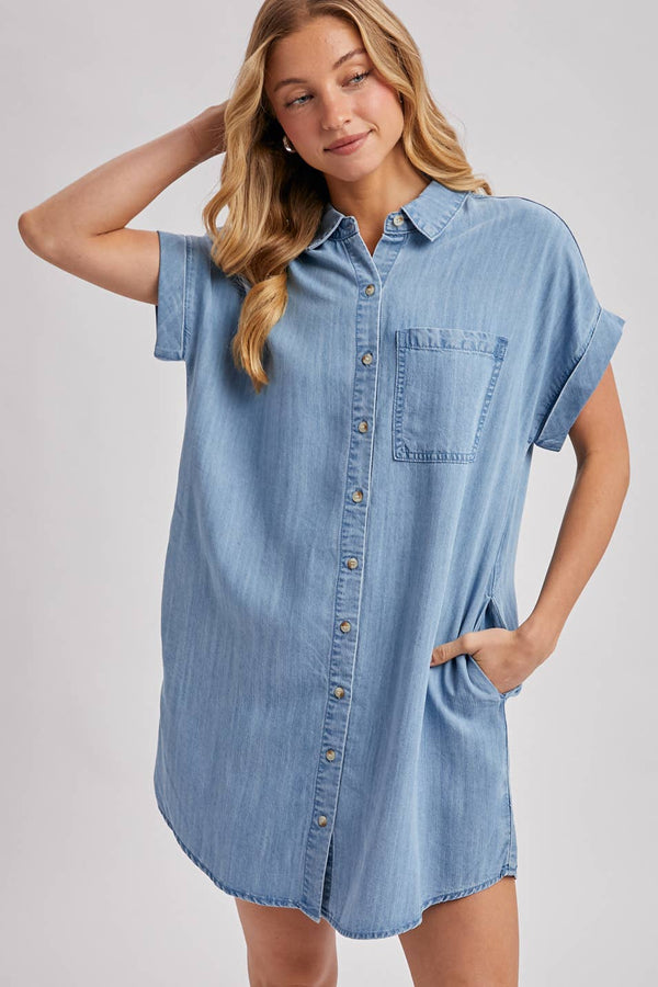 DENIM BUTTON DOWN SHIRT DRESS