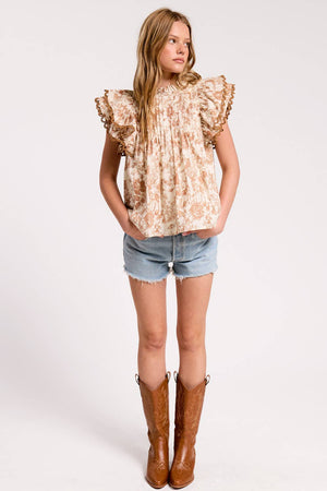 Toile Shoulder Ruffle Blouse