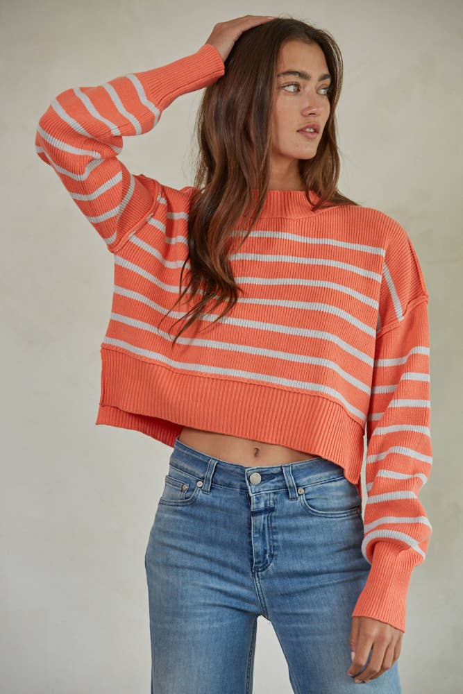 Knit Sweater Striped Crop Pullover