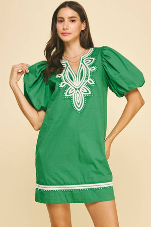Embroidered Detail Mini Dress - Green