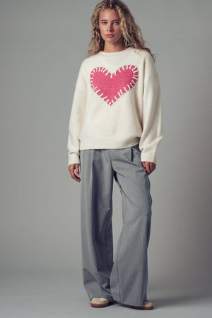 Heart Appliqué Knit Sweater