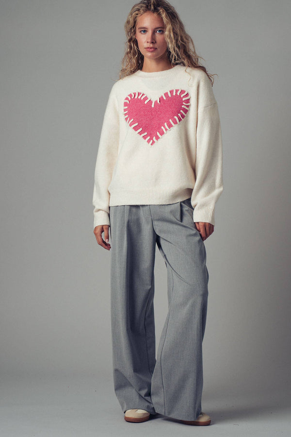 Heart Appliqué Knit Sweater