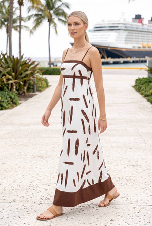 Abstract Printed Maxi Dress with Smocked Back