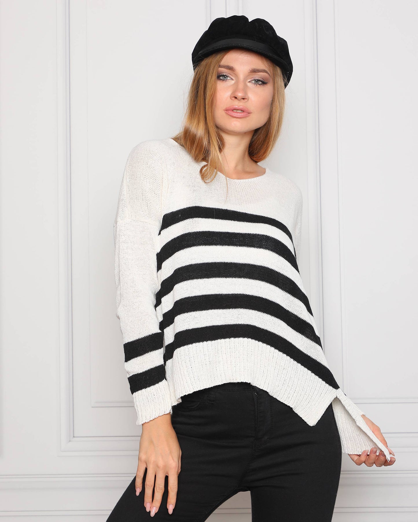 Striped Fall Sweater- Ivory