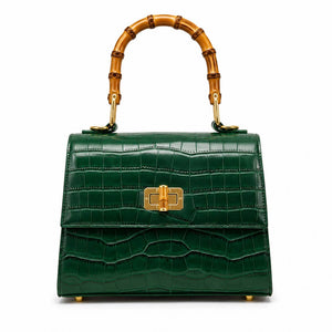 CrocEmbossed Faux Leather Bamboo Handle Crossbody Bag