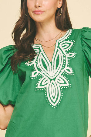 Embroidered Detail Mini Dress - Green