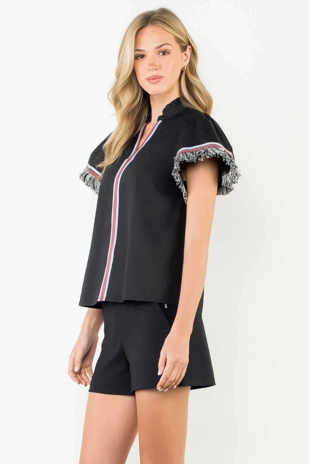 Fringe Detail Short Sleeve Top