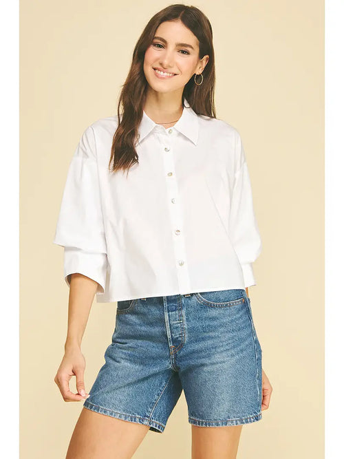 Cropped Shirt with Tuck Detailed Sleeve