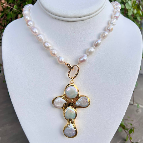 Cross + Pearl Necklace