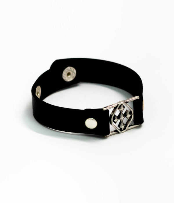 small leather shield cuff bracelet