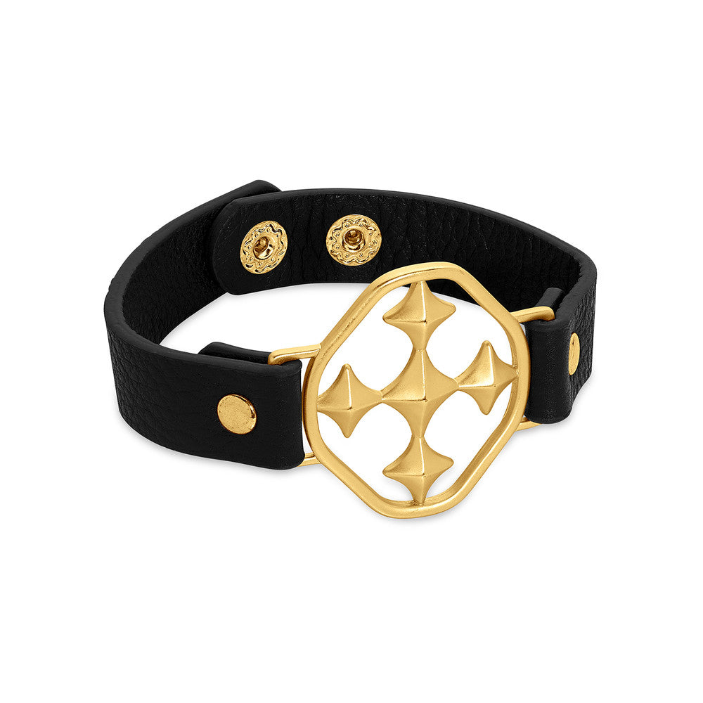 large leather shield cuff bracelet