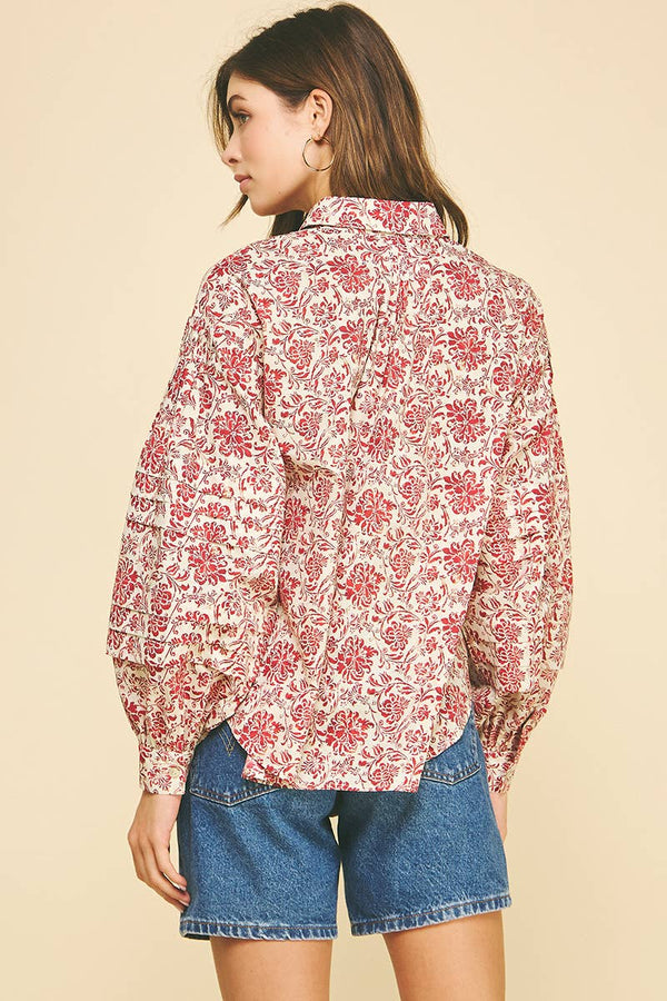 Floral Print Pleat Detailed Shirt