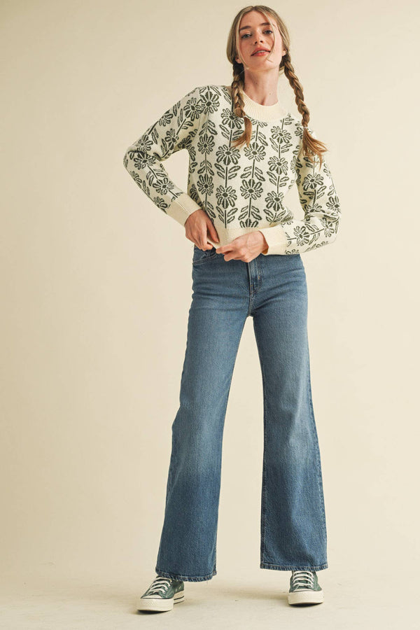 Floral Pattern Knit Sweater