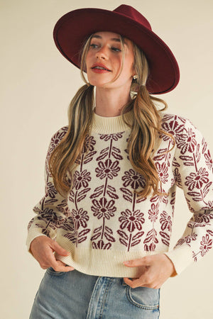 Floral Pattern Knit Sweater
