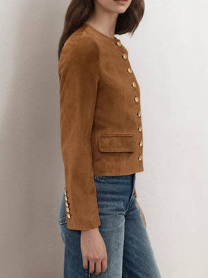 Suede Single Button Crop Coat Mid Heavy Brown