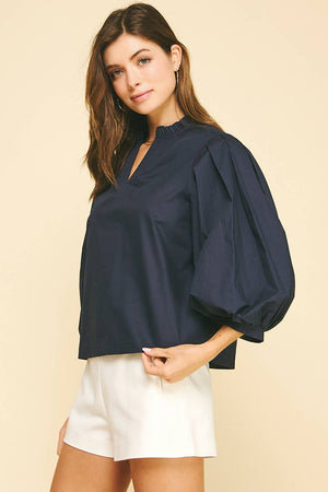 Ruffle Mock Neck Poplin Blouse