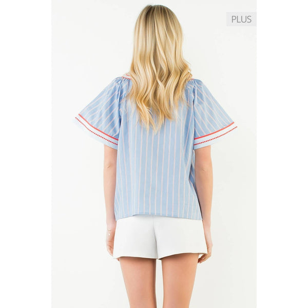 Wide Sleeve Striped Pattern Top