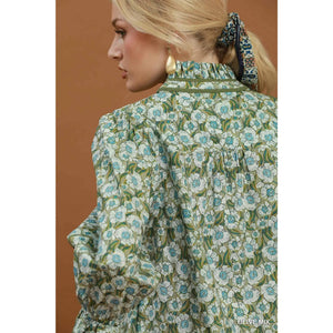 Floral Print Mandarin Collar Blouse